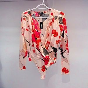 NWT! EXPRESS long sleeve floral silky bodysuit.
